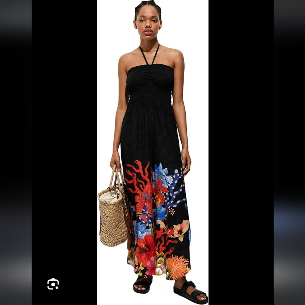 Desigual Black Romper with Vibrant Ocean Design